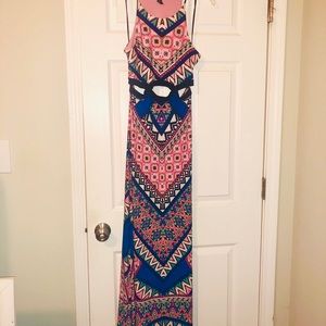 Fun Patterned Maxi Dress with Cutouts